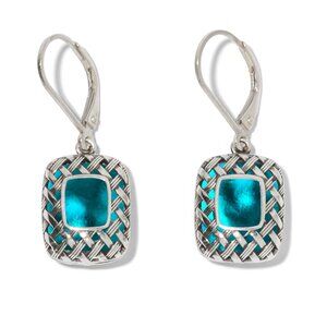 Recycled Vintage Mason Jar Vintage Quilted Square Lever Back Earrings